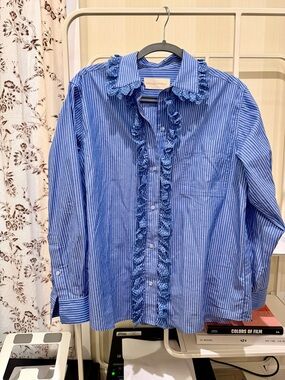 Blue Striped Ruffle-Trim Shirt